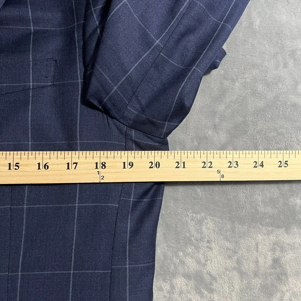 Brooks Brothers Suit Jacket Mens 40R Windowpane Check Blue Vitale Blazer Wool